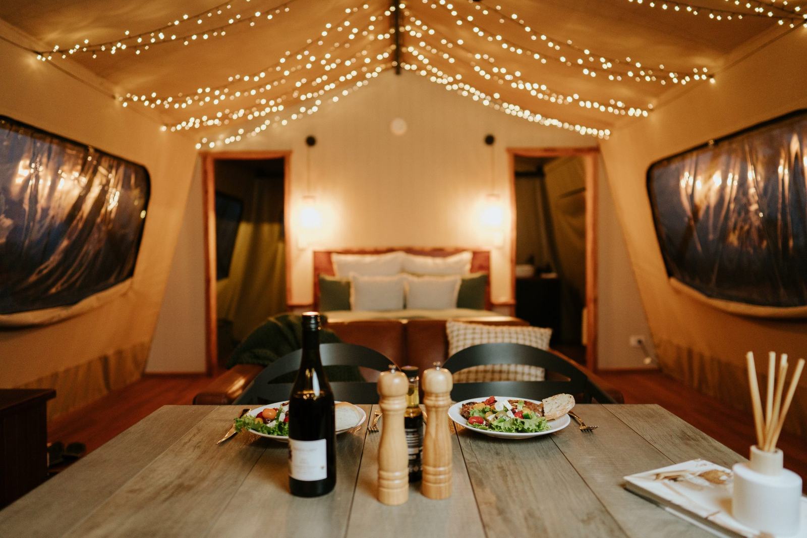 What they unwrap: dinner at dusk beside the tent