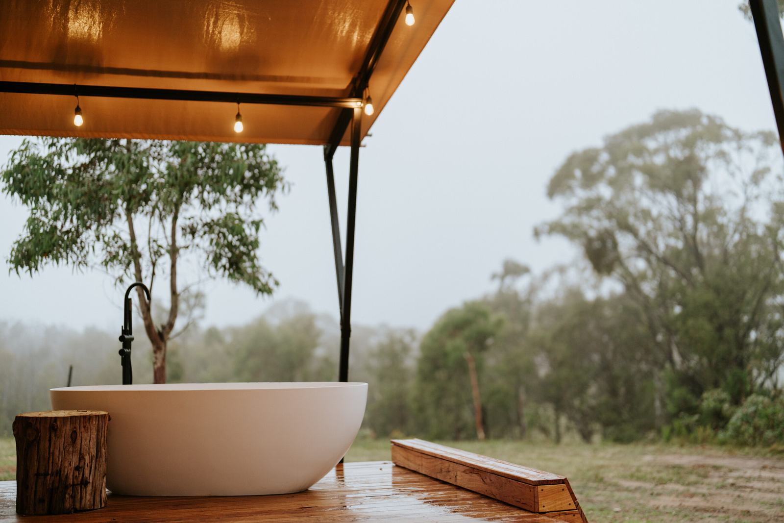 Outdoor bath at dusk