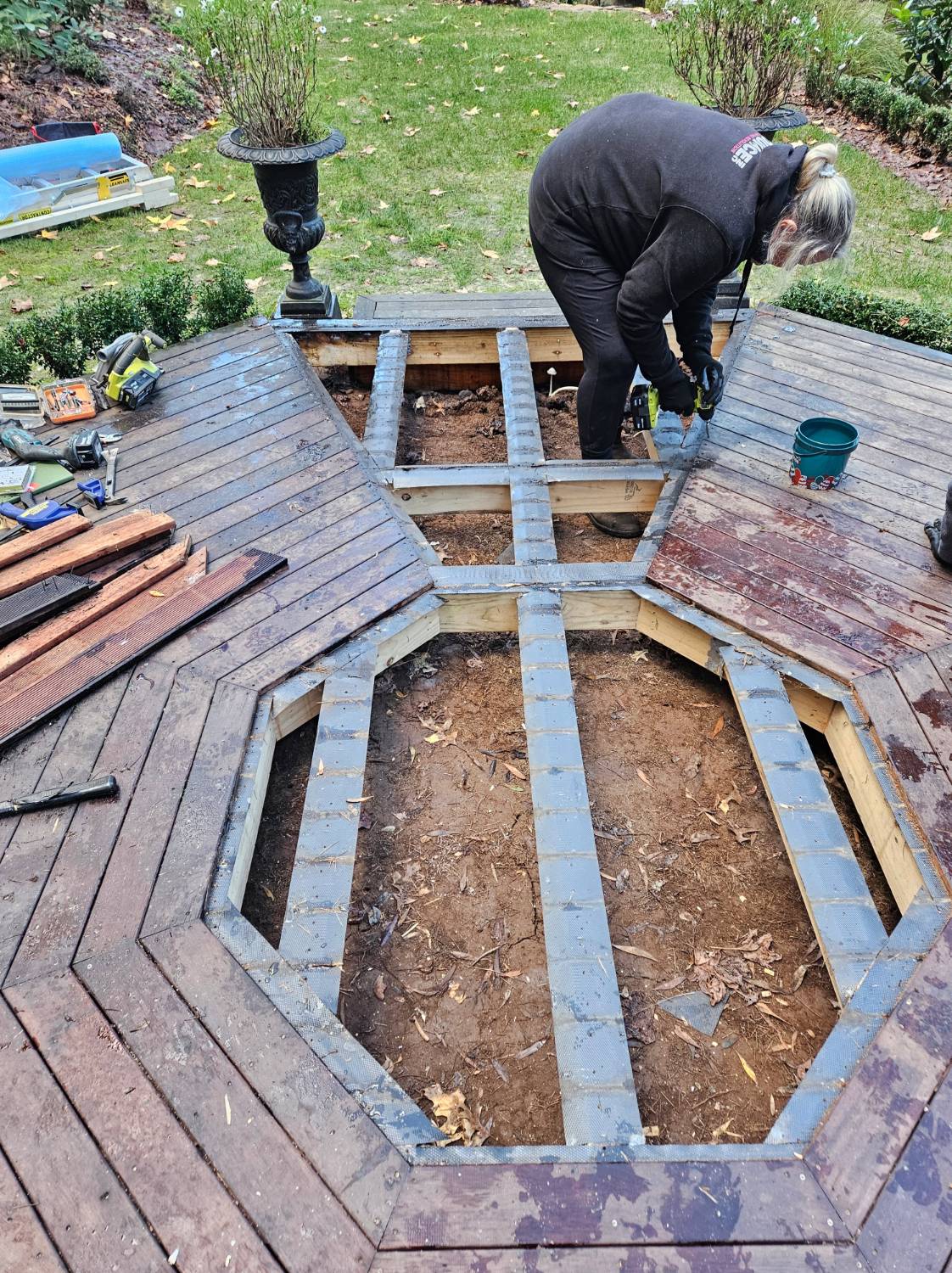 Building the octagonal deck frame for the wedding gazebo
